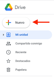 Menú + Nuevo con opciones de subir