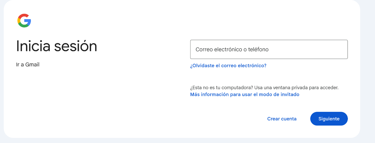 Página de inicio de Gmail con el botón Crear cuenta resaltado