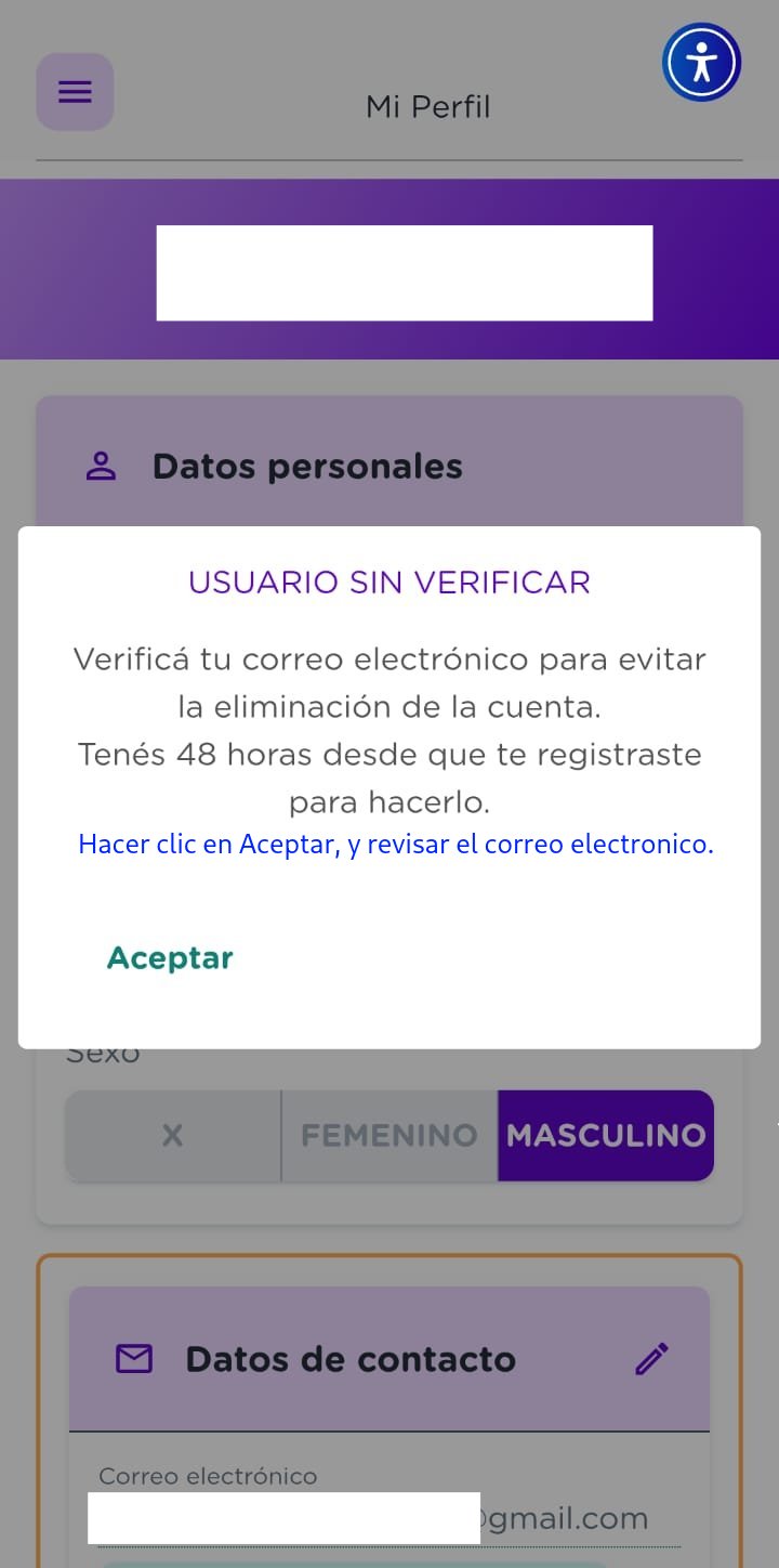 Mensaje de verificación de usuario