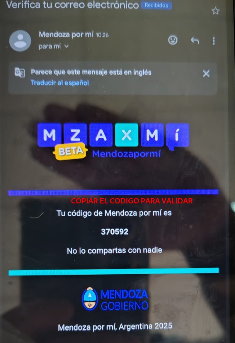 Correo electrónico con código de verificación