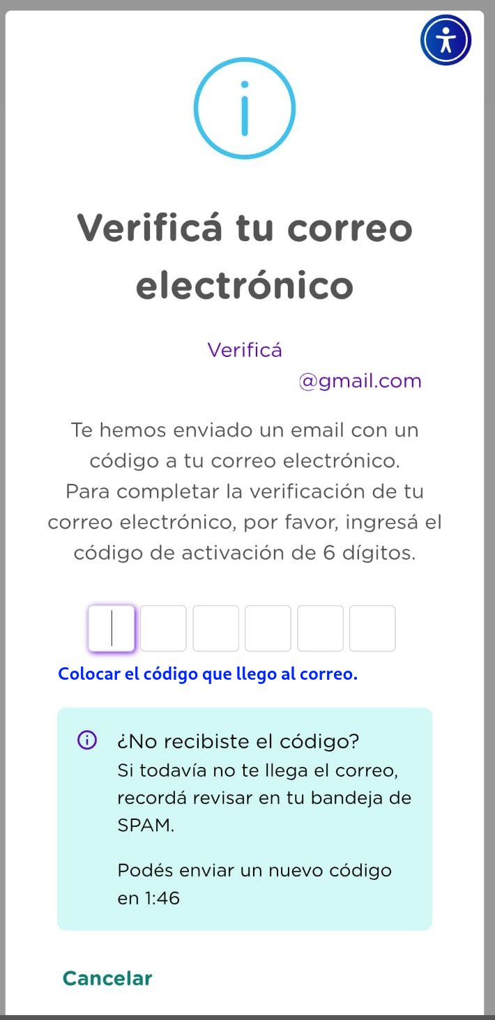Formulario para ingresar el código de verificación