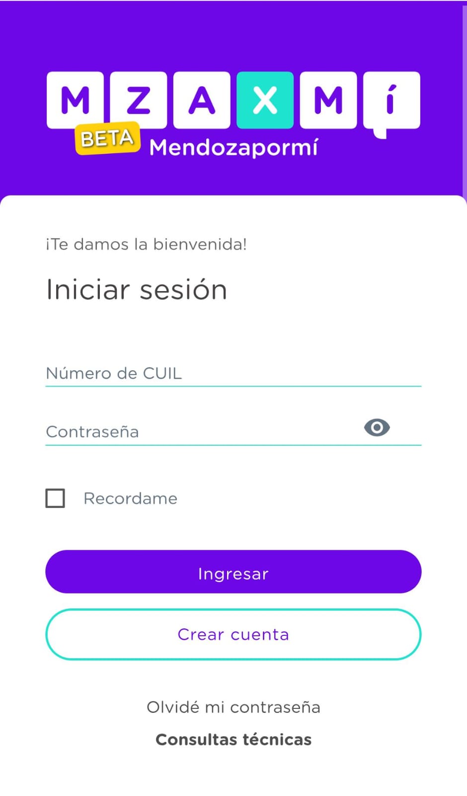 Pantalla de inicio de sesión